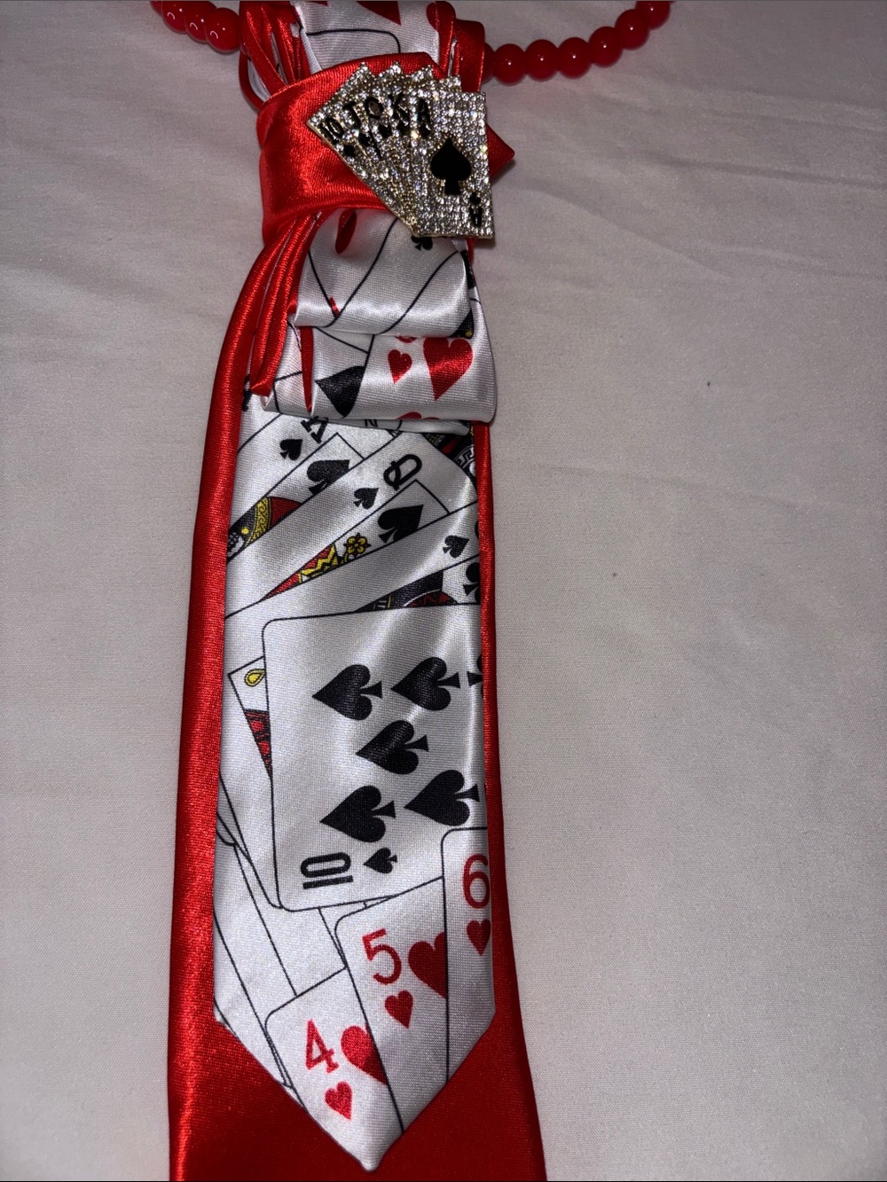 Hand Crafted Red and White Playing Cards Novelty Tie